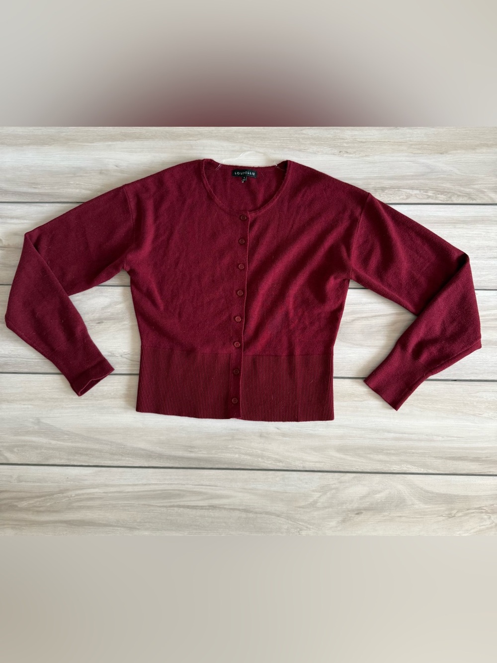 Love Ellie Crewneck Button Cardigan Burgundy Medium NWOT
